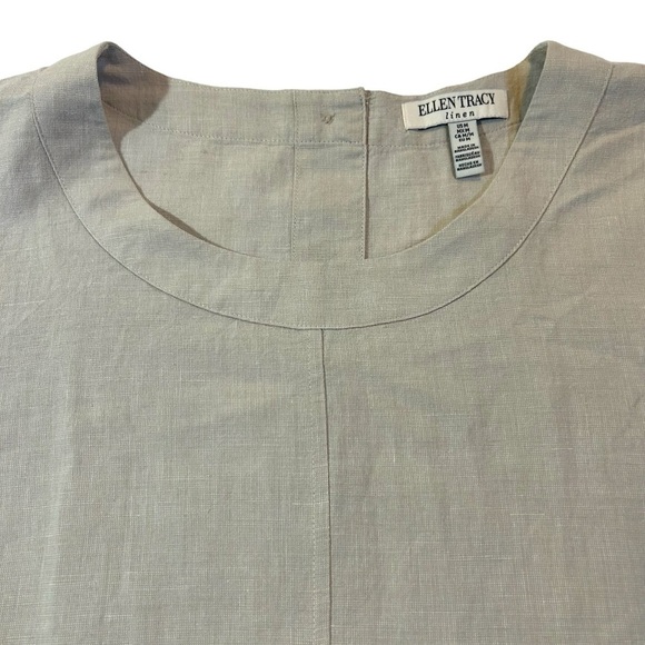 Ellen Tracy Linen Tunic Button Back Top Tan Size Medium - Picture 7 of 10
